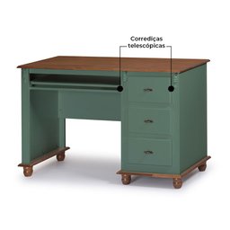 Escrivaninha 3 Gavetas Suporte Teclado e Divisor de Ambiente 50605 Linz Moveis - Verde Musgo/imbuia - 2