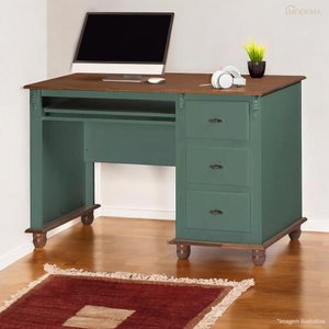Escrivaninha 3 Gavetas Suporte Teclado e Divisor de Ambiente 50605 Linz Moveis - Verde Musgo/imbuia