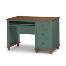 Escrivaninha 3 Gavetas Suporte Teclado e Divisor de Ambiente 50605 Linz Moveis - Verde Musgo/imbuia - 1