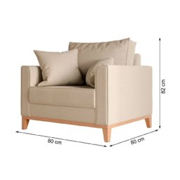 Kit Sofá 2 Lugares e 2 Poltronas Beny Base em Madeira Maciça Linho Bege Kimi Design - 5