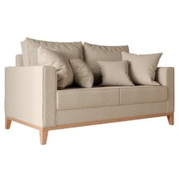 Kit Sofá 2 Lugares e 2 Poltronas Beny Base em Madeira Maciça Linho Bege Kimi Design - 2