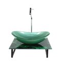 Ver imagem 2 de Gabinete de Vidro com Cuba Oval com Tampo de Vidro 40cm X 40cm Mármore Verde