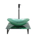 Ver imagem 1 de Gabinete de Vidro com Cuba Oval com Tampo de Vidro 40cm X 40cm Mármore Verde
