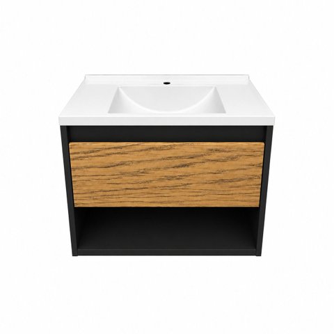 Gabinete Aéreo Sofia Banheiro Compacto Pia Inclusa Preto/Nature