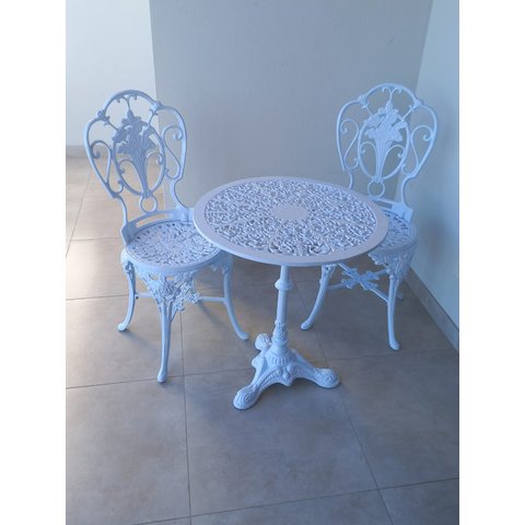 Conjunto de Mesa para Jardim Chinês com Mesa Pé Central e 2 Cadeiras em Alumínio Fundido Unifer Móve