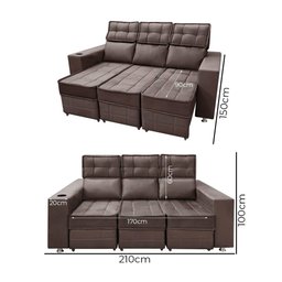 Sofá Retrátil e Reclinável 3 Lugares Londres 2.10cm C/molas - Suede - 6