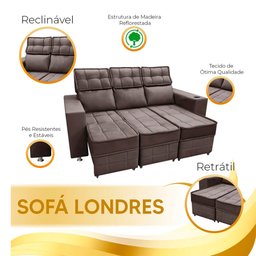 Sofá Retrátil e Reclinável 3 Lugares Londres 2.10cm C/molas - Suede - 7