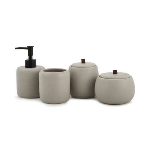Kit para Lavabo em Cerâmica Cinza com 4 Peças - Mart