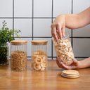 Ver imagem 7 de Kit 3 potes vidro canelado com tampa de bambu 800ml - Oikos