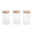 Ver imagem 1 de Kit 3 potes vidro canelado com tampa de bambu 800ml - Oikos
