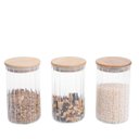 Ver mais imagens de Kit 3 potes vidro canelado com tampa de bambu 800ml - Oikos