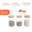 Ver imagem 3 de Kit 3 potes vidro canelado com tampa de bambu 800ml - Oikos