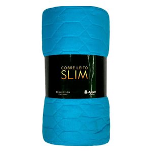 Cobre Leito Slim Queen 100% Poliéster Appel Azul Claro