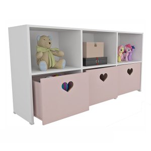 Estante de Nichos com Baús de Coração Samara 100% Mdf (menina Brinquedo Rosa) Woodcore