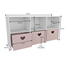 Estante de Nichos com Baús de Coração Samara 100% Mdf (menina Brinquedo Rosa) Woodcore - 10