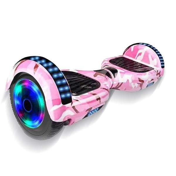 Hoverboard Overboard Skate Elétrico Led Rosa Camuflado Rodas de 6.5" Bluetooth