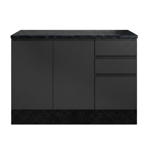 Balcão Etna com Tampo 120 cm 3 Portas e 2 Gavetas com Rodapé