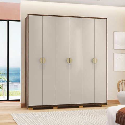 Guarda Roupa Casal Marlin 6 Portas de Bater 4 Gavetas com Nichos Mdf Nogueira/fendi G98 - Gran Belo