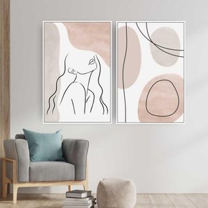Quadro Tela Composição Slim Tela Moldura Branca 2X 45X30Cm