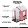 Casinha de Brinquedo Artesanal com Varanda MDF Branco/Rosa - Criança Feliz Casinha com Varanda - 4