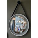 Ver imagem 4 de Espelho Redondo Adnet Led 60cm Branco com Suporte e Alça em Couro Ecológico Decorativo com Interrupt
