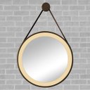 Ver imagem 1 de Espelho Redondo Adnet LED 60cm com Suporte Café e Alça em Couro Ecológico Decorativo com Interruptor