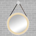 Ver imagem 1 de Espelho Redondo Adnet LED 50cm Branco com Suporte e Alça em Couro Ecológico Decorativo com Interruptor