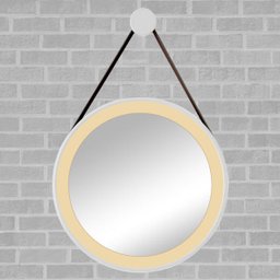 Espelho Redondo Adnet LED 50cm Branco com Suporte e Alça em Couro Ecológico Decorativo com Interruptor - 1