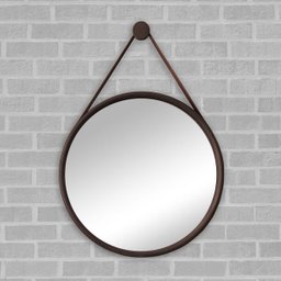 Espelho Redondo Adnet 60cm Marrom Café com Suporte e Alça em Couro Ecológico Escandinavo Decorativo - 1