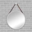 Ver imagem 1 de Espelho Redondo Adnet 60cm Branco com Suporte e Alça em Couro Ecológico Escandinavo Decorativo