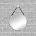 Ver imagem 1 de Espelho Redondo Adnet 50cm Branco com Suporte e Alça em Couro Ecológico Escandinavo Decorativo
