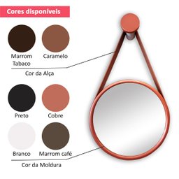 Espelho Redondo Adnet 50cm Marrom Café com Suporte e Alça em Couro Ecológico Escandinavo Decorativo - 3