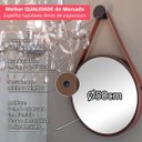 Ver imagem 2 de Espelho Redondo Adnet 50cm Marrom Café com Suporte e Alça em Couro Ecológico Escandinavo Decorativo