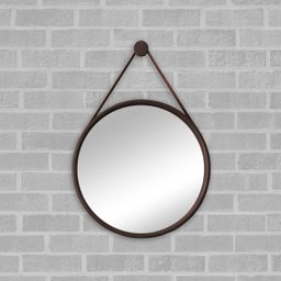 Espelho Redondo Adnet 50cm Marrom Café com Suporte e Alça em Couro Ecológico Escandinavo Decorativo - 1