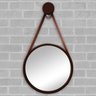 Espelho Redondo Adnet 37cm Marrom Café com Suporte e Alça em Couro Ecológico Escandinavo Decorativo - 1