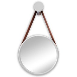 Espelho Redondo Adnet 37cm Branco com Suporte e Alça em Couro Ecológico Escandinavo Decorativo - 1