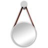 Espelho Redondo Adnet 37cm Branco com Suporte e Alça em Couro Ecológico Escandinavo Decorativo - 1