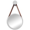 Ver imagem 1 de Espelho Redondo Adnet 37cm Branco com Suporte e Alça em Couro Ecológico Escandinavo Decorativo