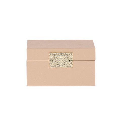 Caixa Decorativa Nude e Dourado 11,5x20,5x16,5cm
