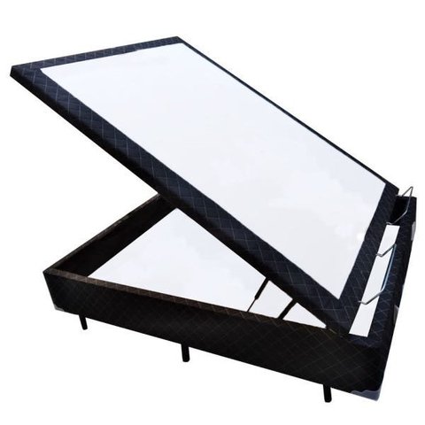 Base Box Baú Casal Blindado Acolchoes Poliéster Preto 41x138x188