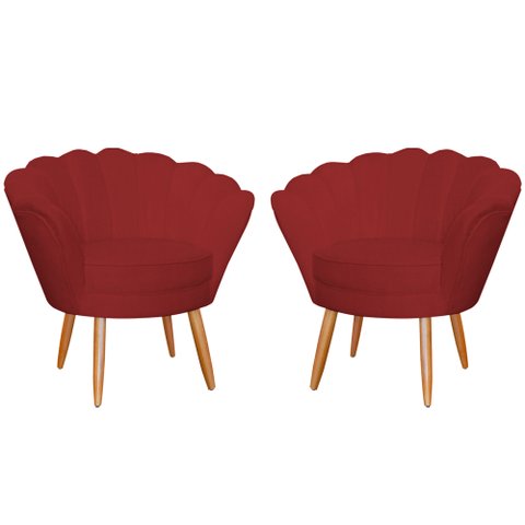 Kit 2 Poltronas Decorativa para Sala de Estar Charm Suede Vermelho - Montanaris Decor MD MONTANARIS 