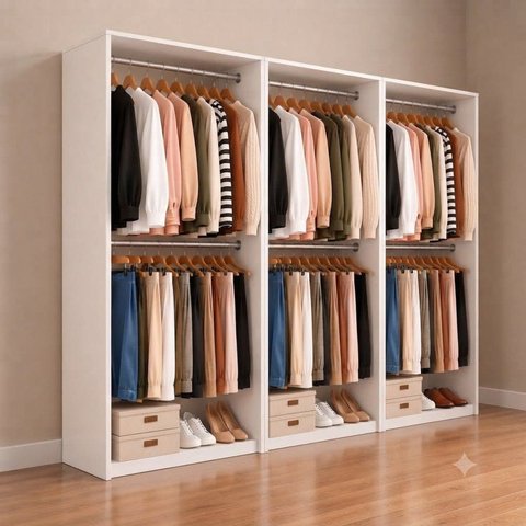 Armário Closet Modulado Cabideiros Arara Max Branco - 3 Peças