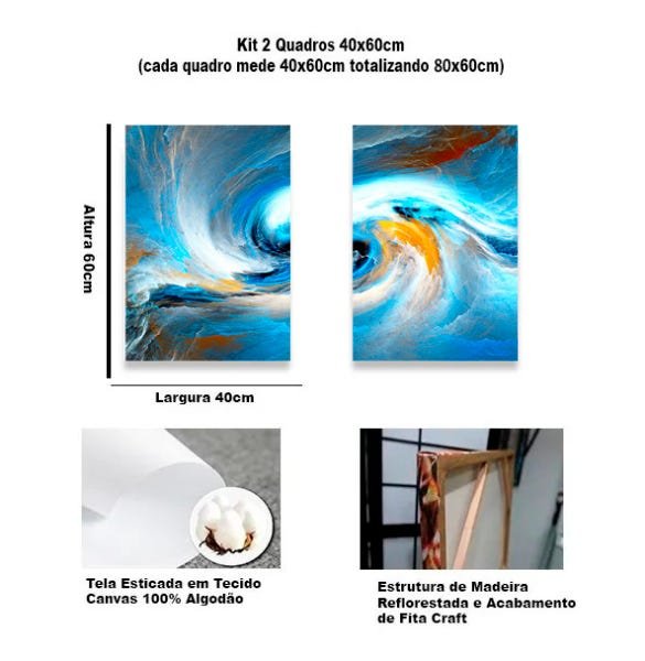 Quadro Decorativo Abstrato Blue Dimension Spiral Kit Canvas - 4
