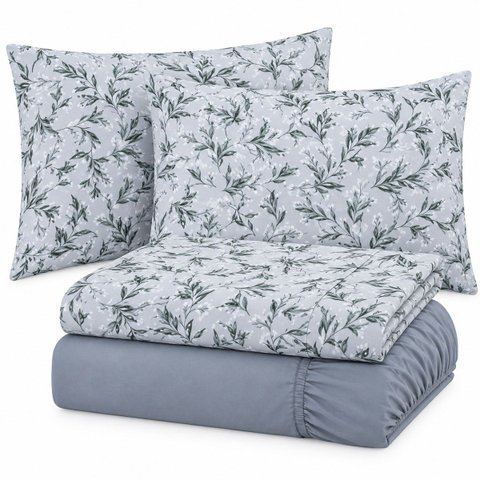 Jogo de Cama Lençol King Malha Soft 100% Algodão Fio Penteado Estampado Toque Macio 4 Peças Floral C