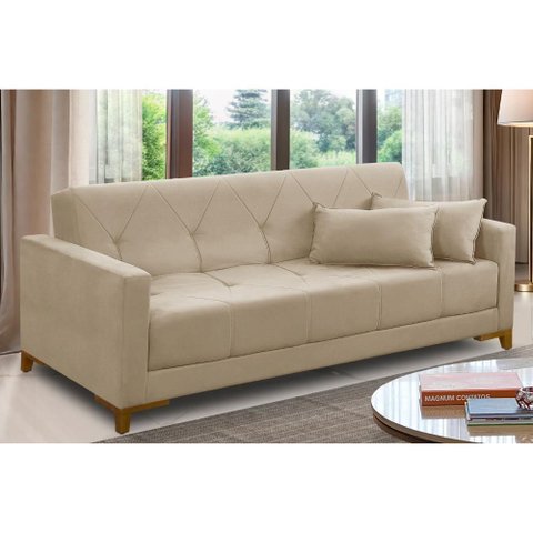 Sofá Cama 3 Lugares 2,00m Agnes Suede Bege Adonai Estofados