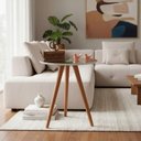 Ver imagem 1 de Mesa de Canto Pés Palito com Espelho Redondo MDF Madeira Maciça 60cm Branco