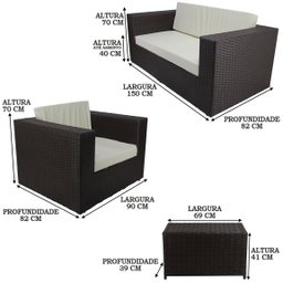 Conjunto de 2 Poltronas e Namoradeiracom Mesa Assento Estofado - Branco Gelo Tabaco - Classe A - 3