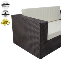 Conjunto de 2 Poltronas e Namoradeiracom Mesa Assento Estofado - Branco Gelo Tabaco - Classe A - 2