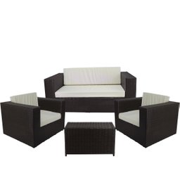 Conjunto de 2 Poltronas e Namoradeiracom Mesa Assento Estofado - Branco Gelo Tabaco - Classe A - 1