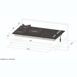 Cooktop 5 Queimadores Gás/Elétrico Tripla Chama Mesa Vitrocerâmica TOP 220V Fischer - 5